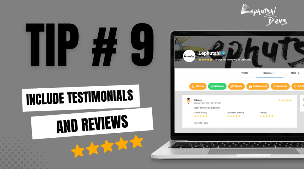 Tip 9 - Include Testimonials and Reviews
