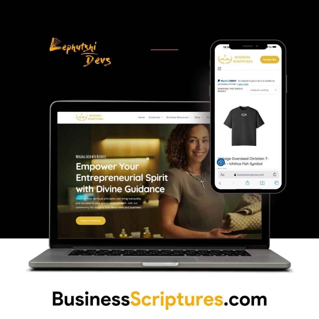 Business Scriptures digital marketing dashboard showcasing SEO, social media, and eCommerce success