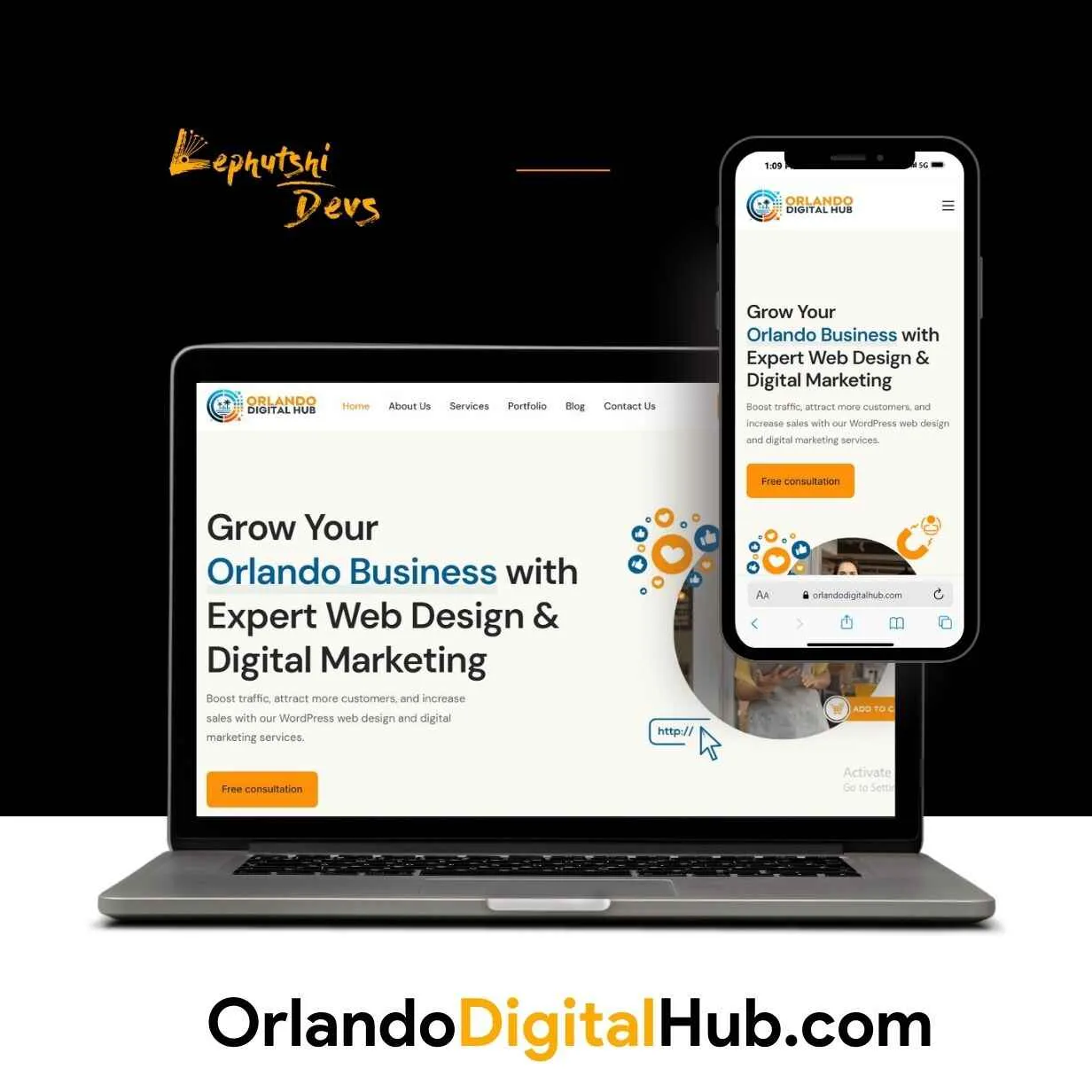Orlando Digital Hub professional services website designed by Lephutshi Developers