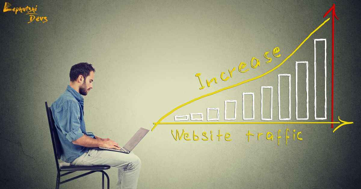 How to increase website traffic illustration featuring website traffic growth for Lephutshi Developers – Web Design & Digital Marketing Agency, Botswana