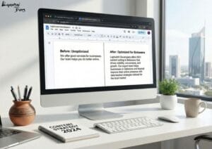 Screenshot comparison of optimized vs. unoptimized paragraph in Google Docs