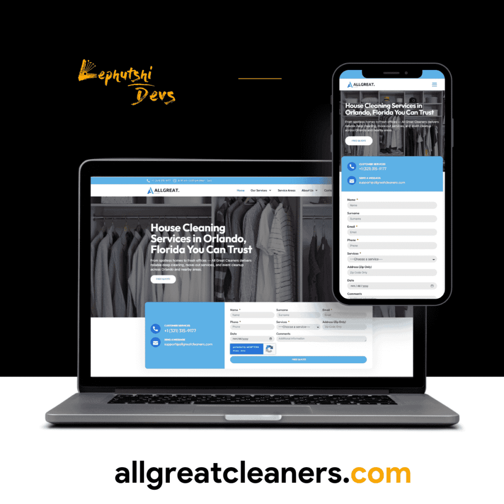 Cleaning company website design example for a professional service business
