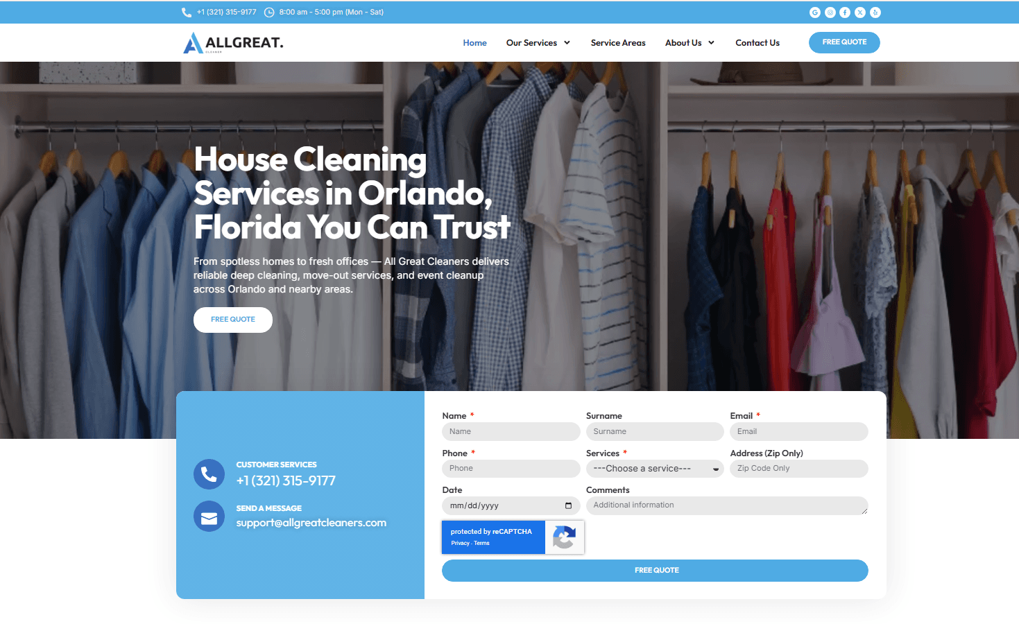 Cleaning company website design example by Lephutshi Developers for a service business