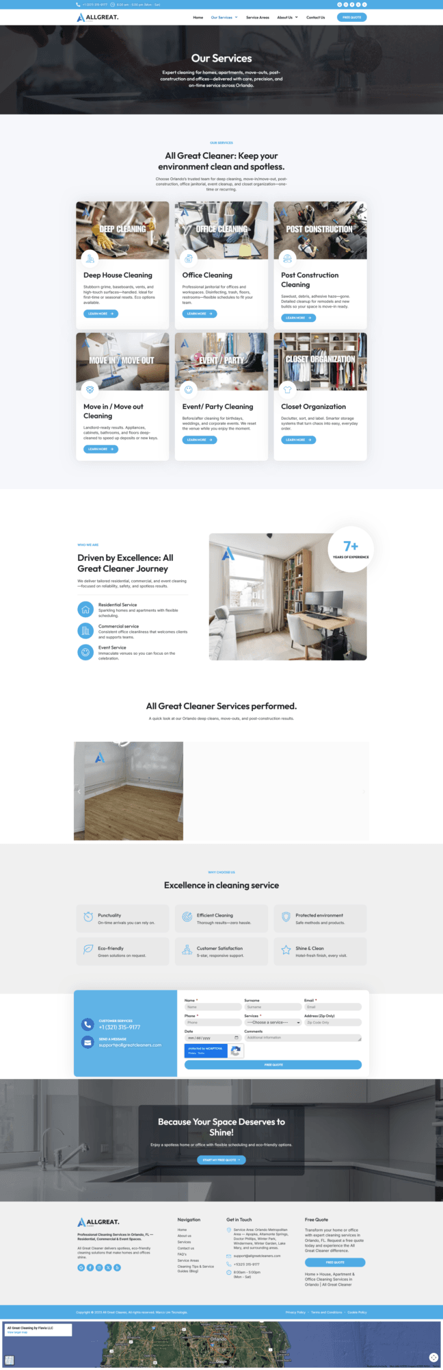 Cleaning services website layout designed by a web design agency