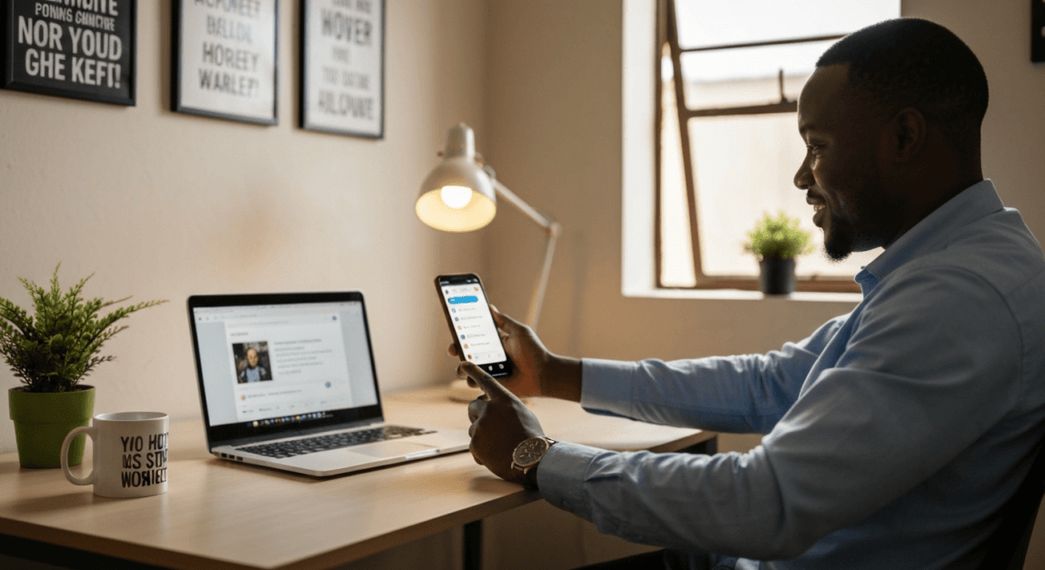 Botswana businessman engaging with a community through a live social media session