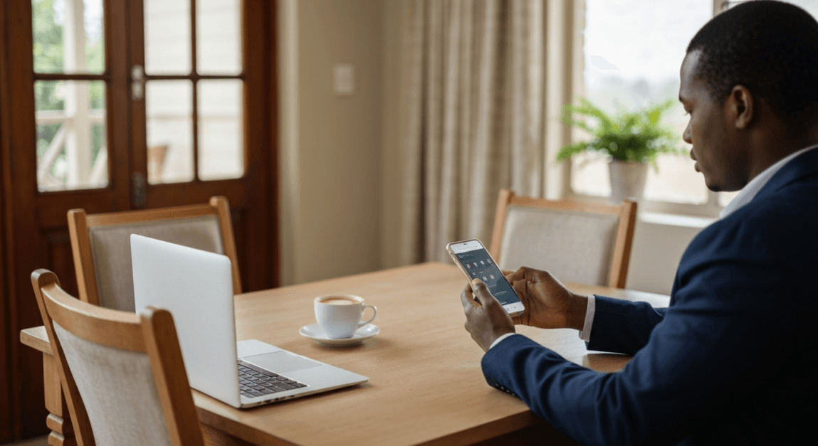 Professional using smartphone for eCommerce in Botswana