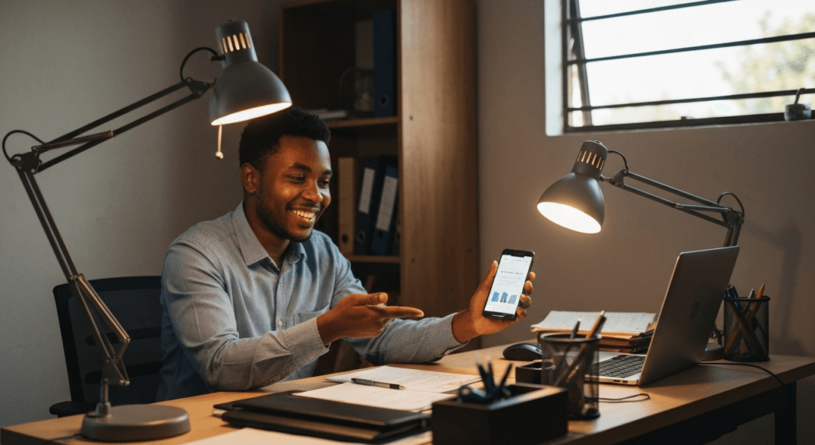 Business owner engaging with customer reviews on a smartphone.