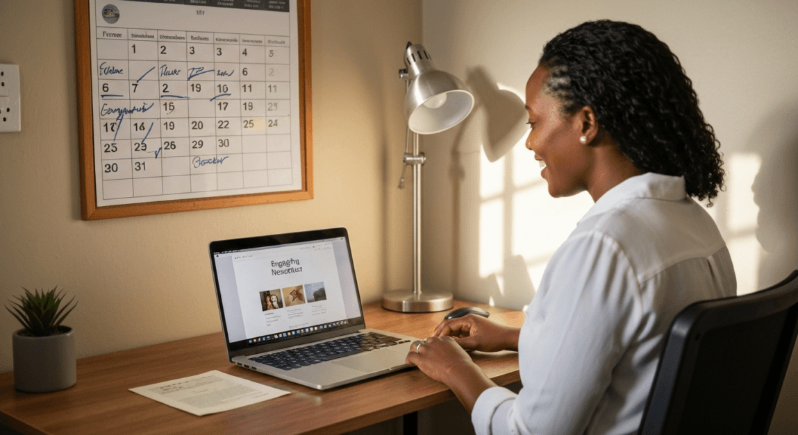 Botswana entrepreneur developing an email communication strategy.