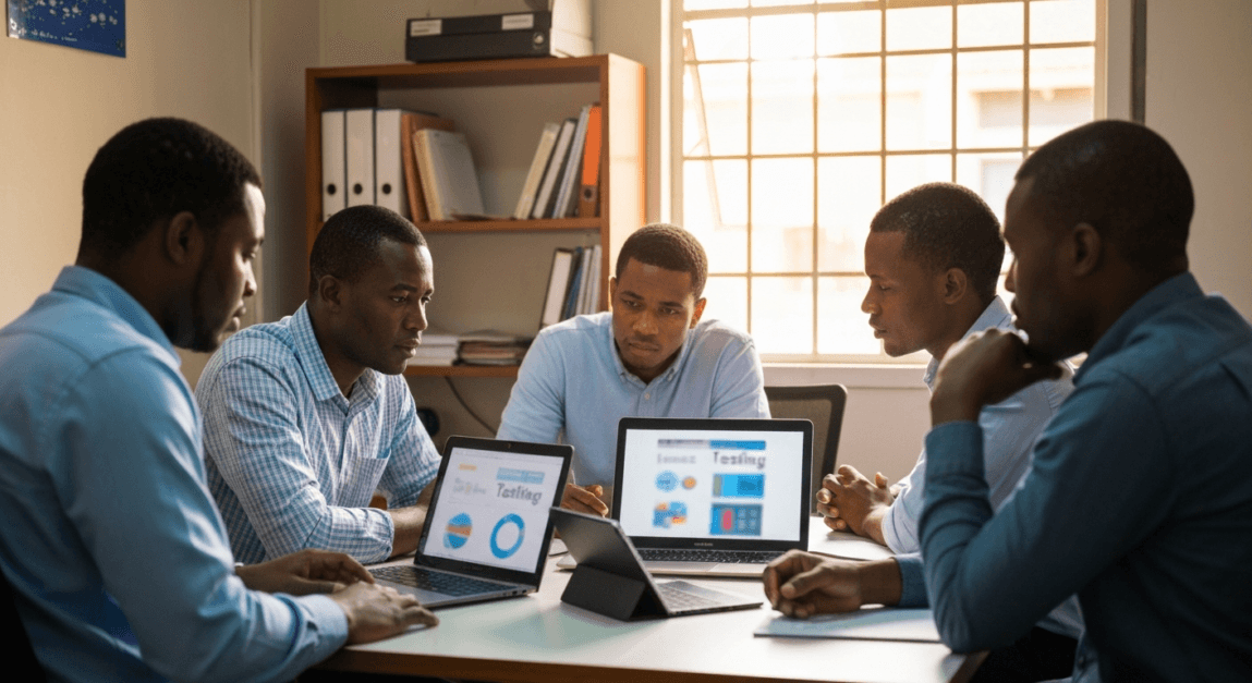 Botswana team conducting A/B testing for email marketing excellence.