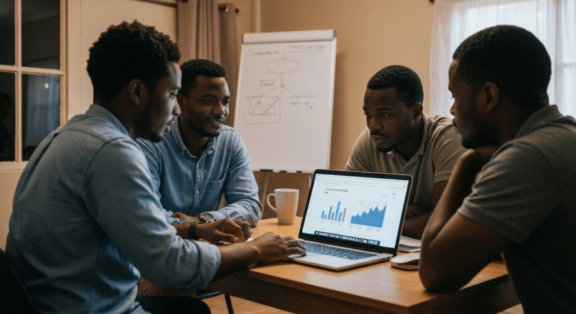 Team optimizing landing pages in a Botswana office for improved PPC effectiveness.