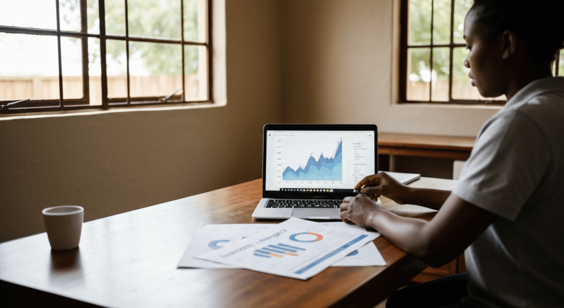 Implementation of Facebook Pixel by a Botswana business professional in a home office setting.