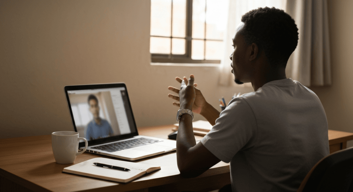 Freelance web developer in Botswana engaging in a video call with a client