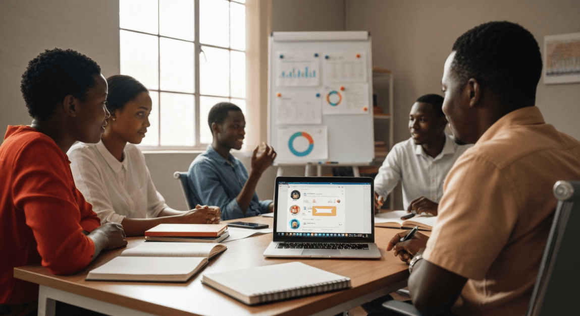 Botswana SME team collaborating on social media and email marketing strategies.