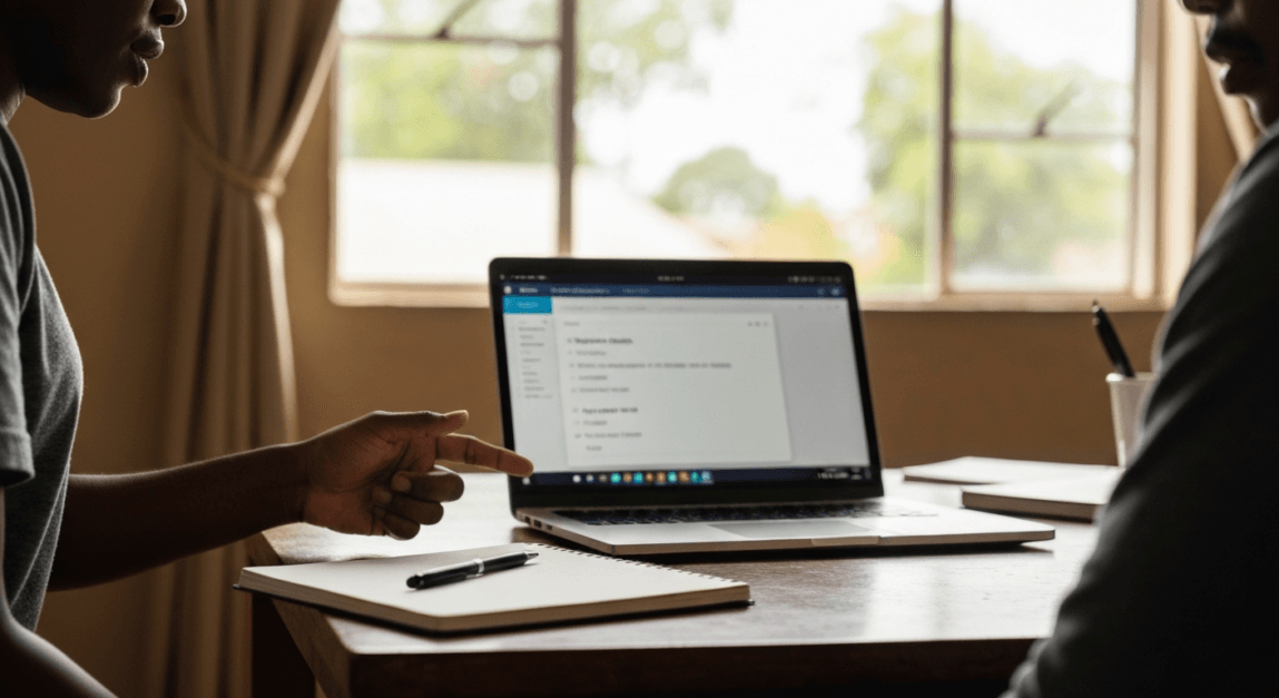 Workspace scene showing keyword strategy discussion, Botswana SME.