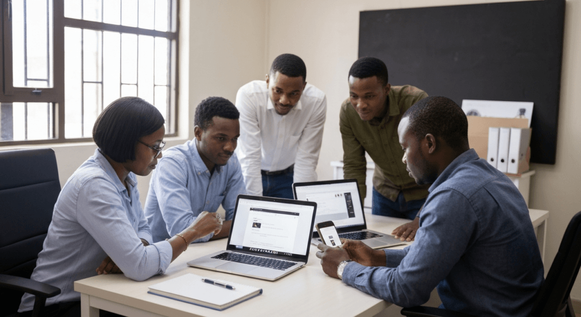 Professionals in Botswana testing mobile-friendliness of a website