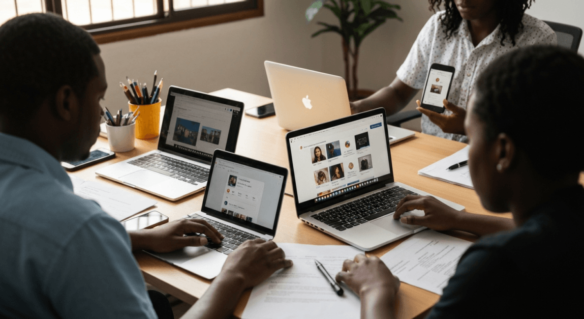 Team at a Botswana SME using various digital channels for marketing