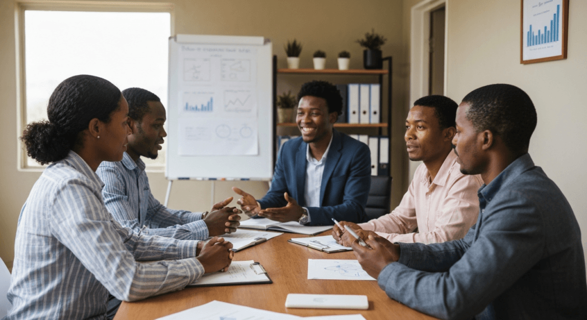 Business professionals in Botswana strategizing based on web analytics data