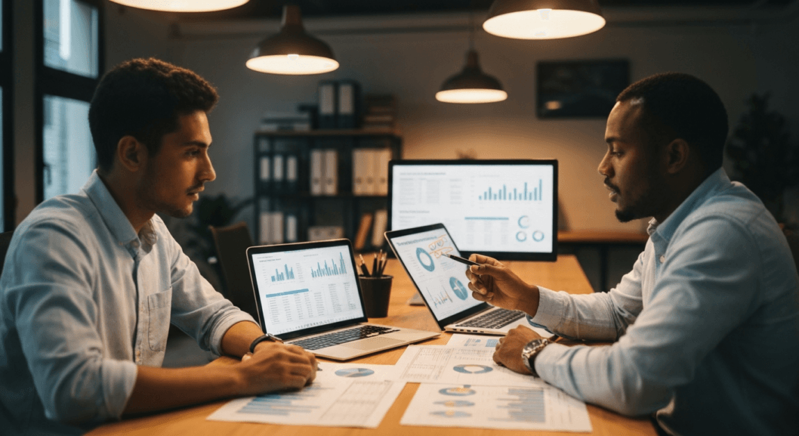 Botswana business analysts comparing PPC performance between Google Ads and Facebook Ads.