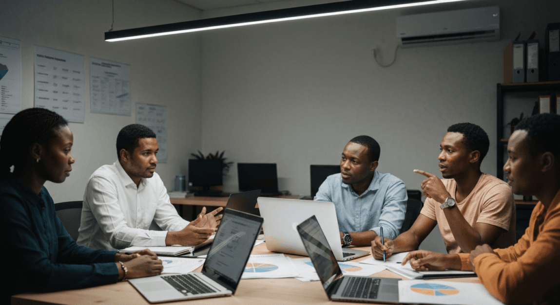 Team discussing digital marketing coherence in Botswana.