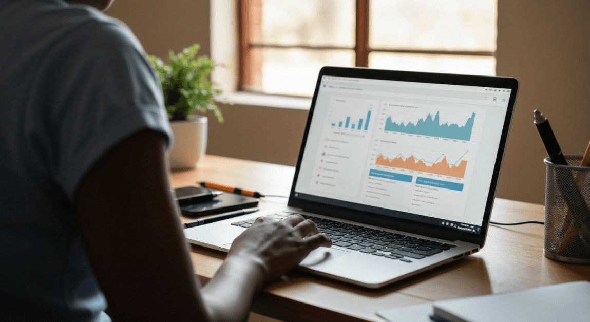 Person using analytics tools to drive sales conversion.