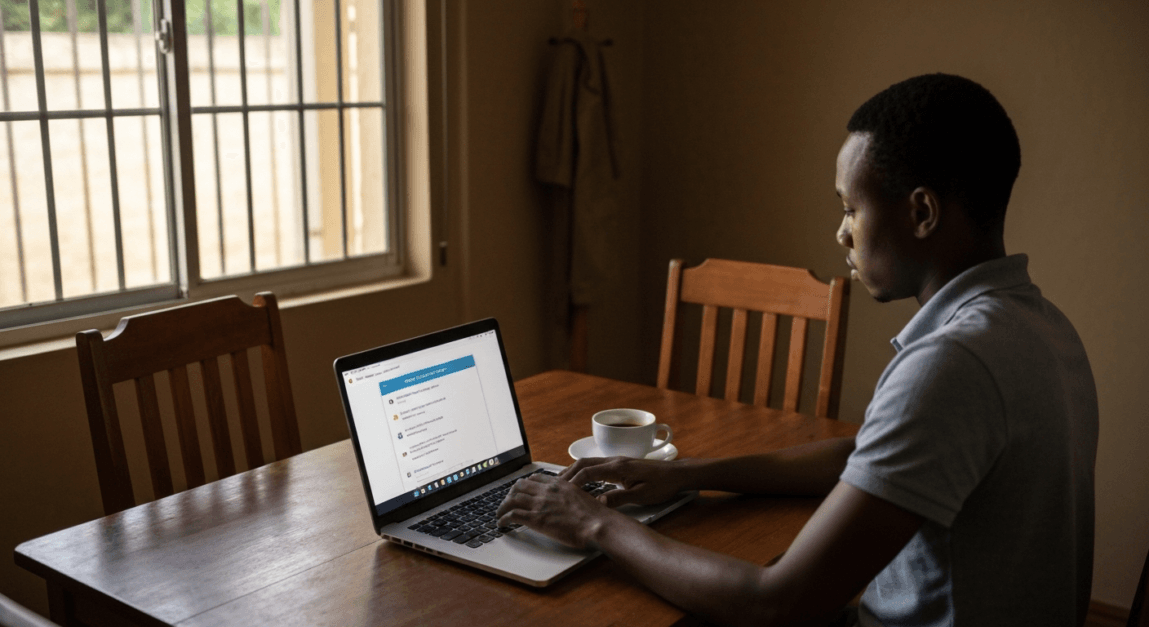 Entrepreneur handling customer service from home workspace in Botswana
