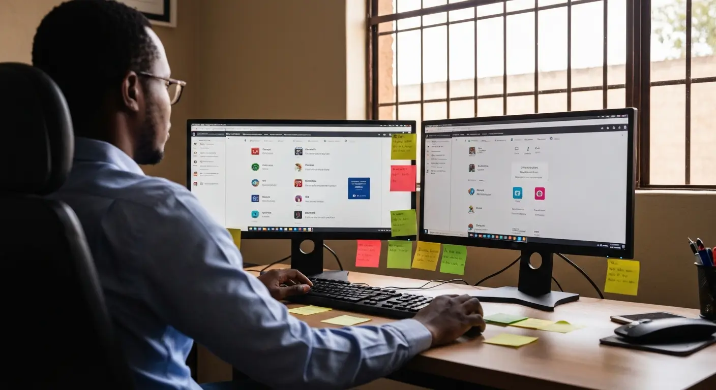 Using cost-effective email and social media management tools in a Botswana office.