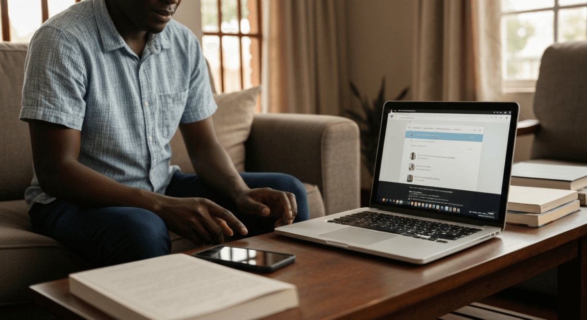 Local Botswana entrepreneur updating content on a WordPress website