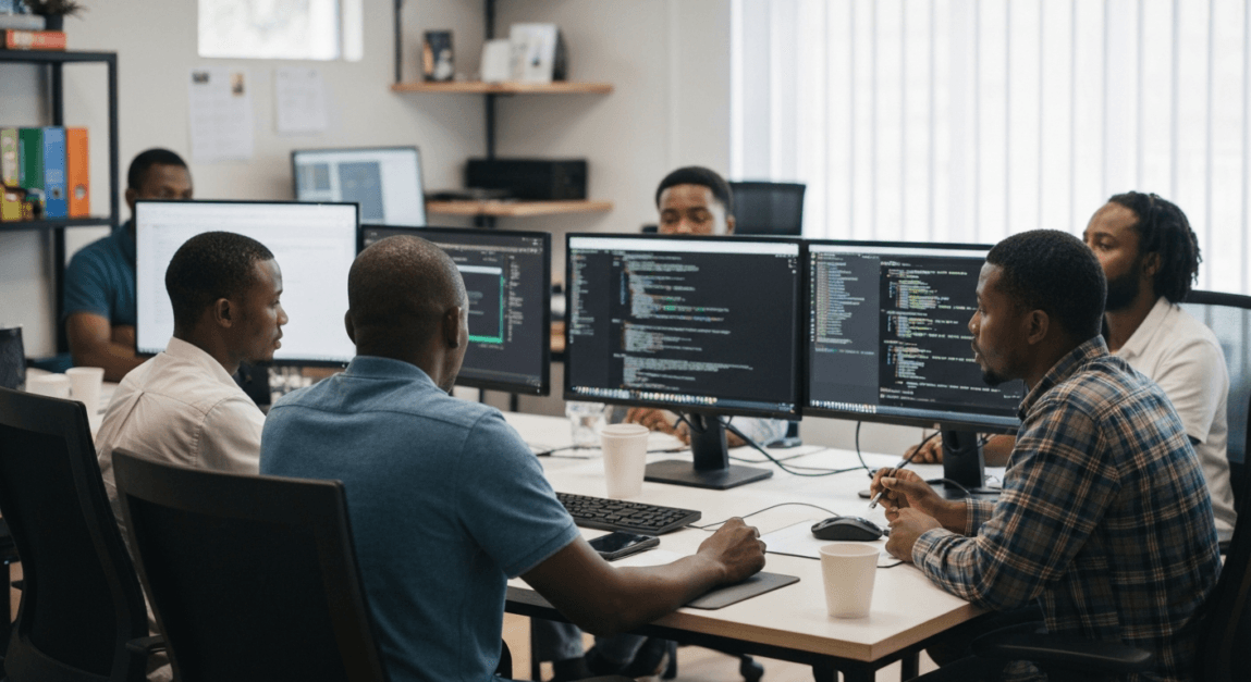 Botswana tech team collaborating on custom web development project