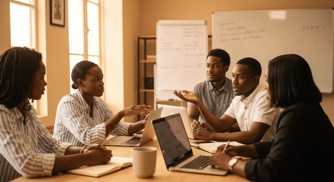 Botswana team collaborating on diverse content types supporting digital marketing strategy