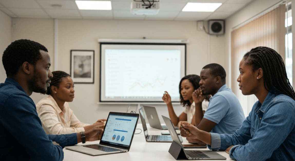 Botswana professionals planning digital marketing strategies using various tools and technologies