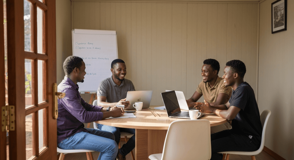 Local web developers and client in Botswana having a face-to-face meeting