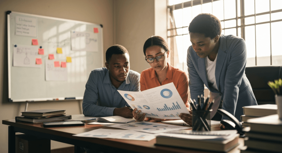 Two professionals in Botswana analyzing market dynamics for GTM strategy.