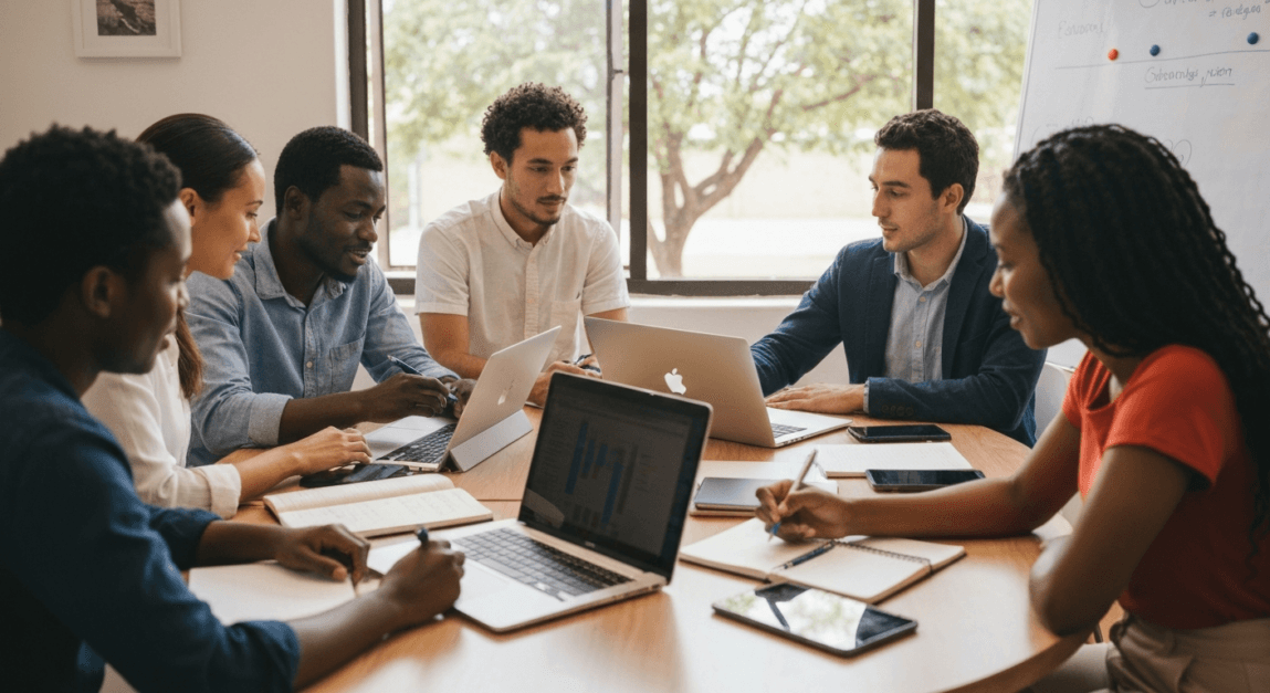 Botswana SME team brainstorming content pillars for digital marketing strategy.