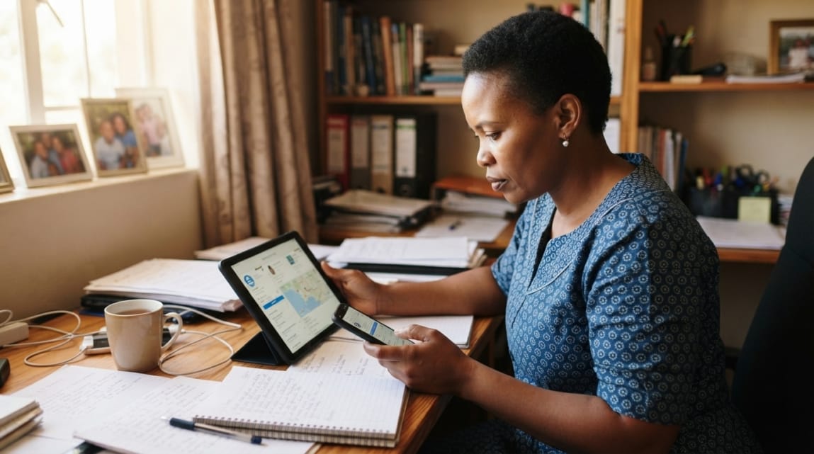 A Botswana business owner reviewing consistency across Google Business Profile, website, and directories.