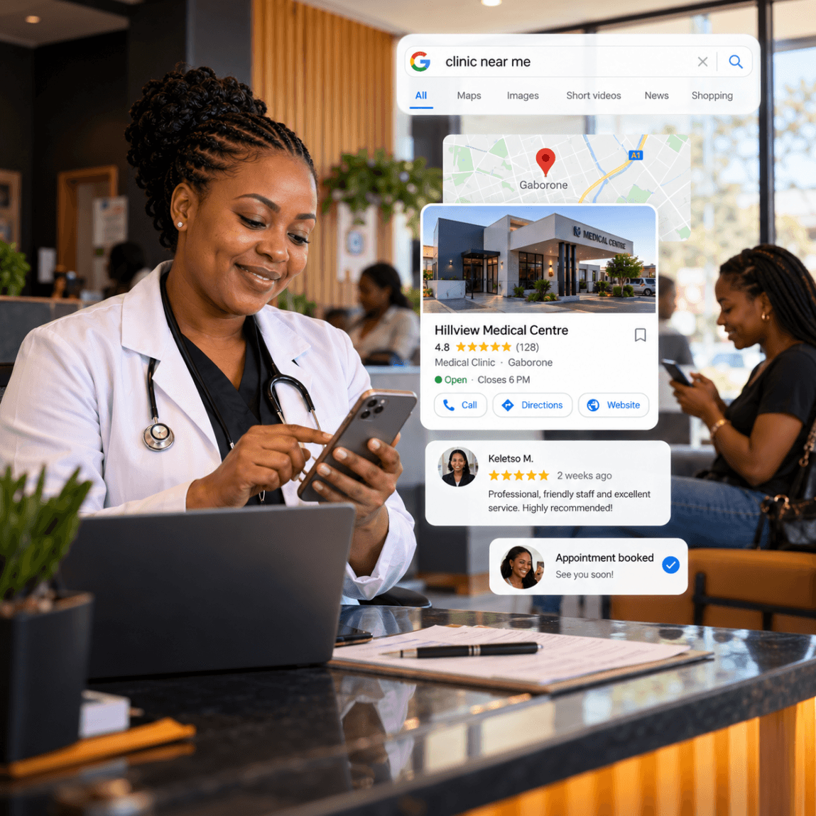 Botswana business owner using Google Search and Maps to improve local business visibility