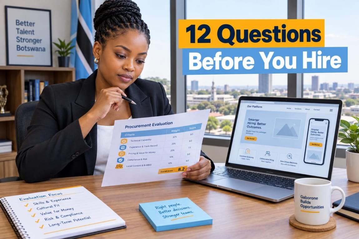 A businesswoman in an office reviewing website proposals with a checklist on her desk