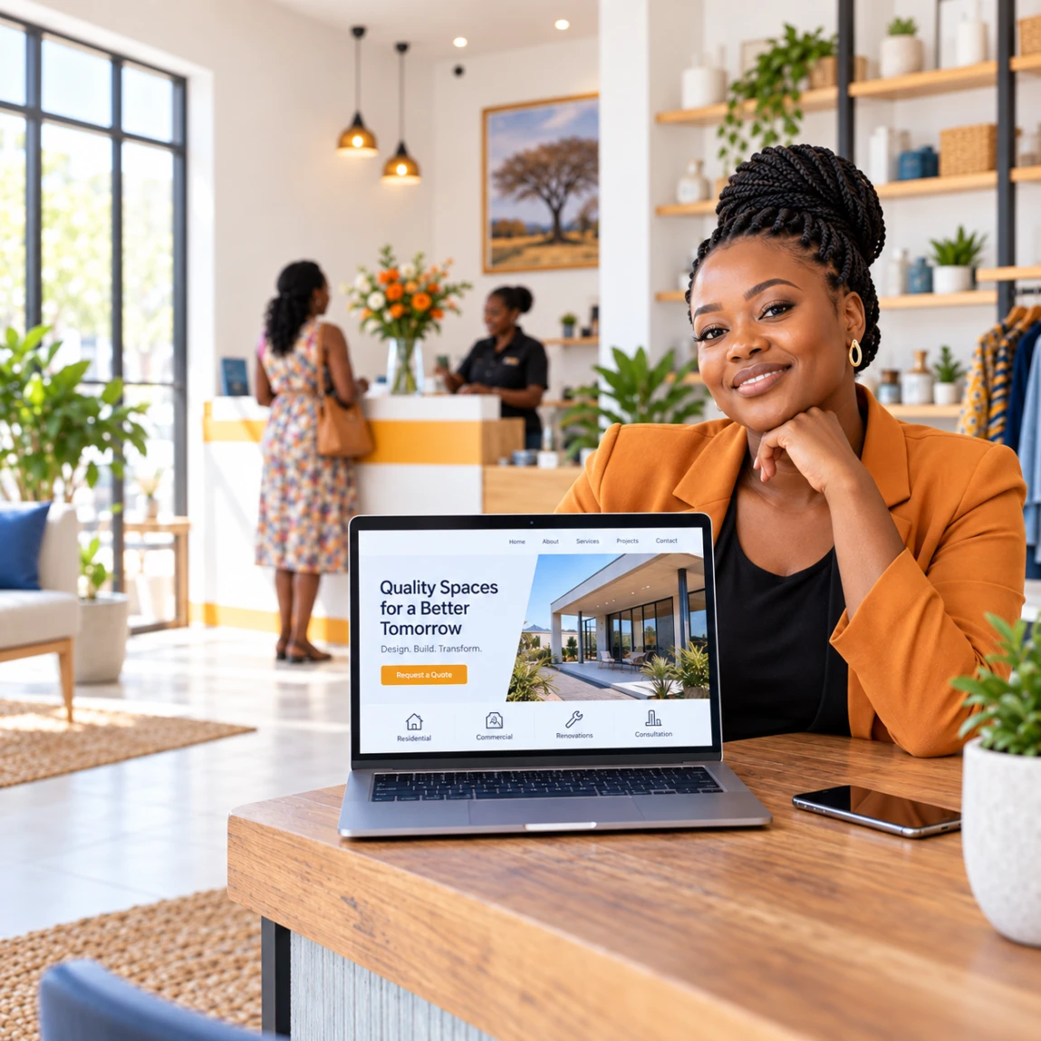 Botswana business owner using a professional website designed to attract customers and generate enquiries