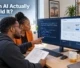 A Botswana web developer and business owner reviewing AI-generated code alongside a live website preview on an ultrawide monitor.