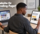 A marketing professional comparing a cluttered website layout against a focused single-call-to-action digital landing page on a tablet.